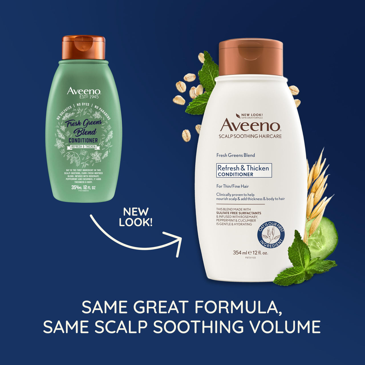 Aveeno Scalp Soothing Fresh Greens Blend Conditioner for Volume, Thickness and Refresh, Sulfate Free Conditioner, No Dyes or Parabens, 12 fl. oz (4067311)