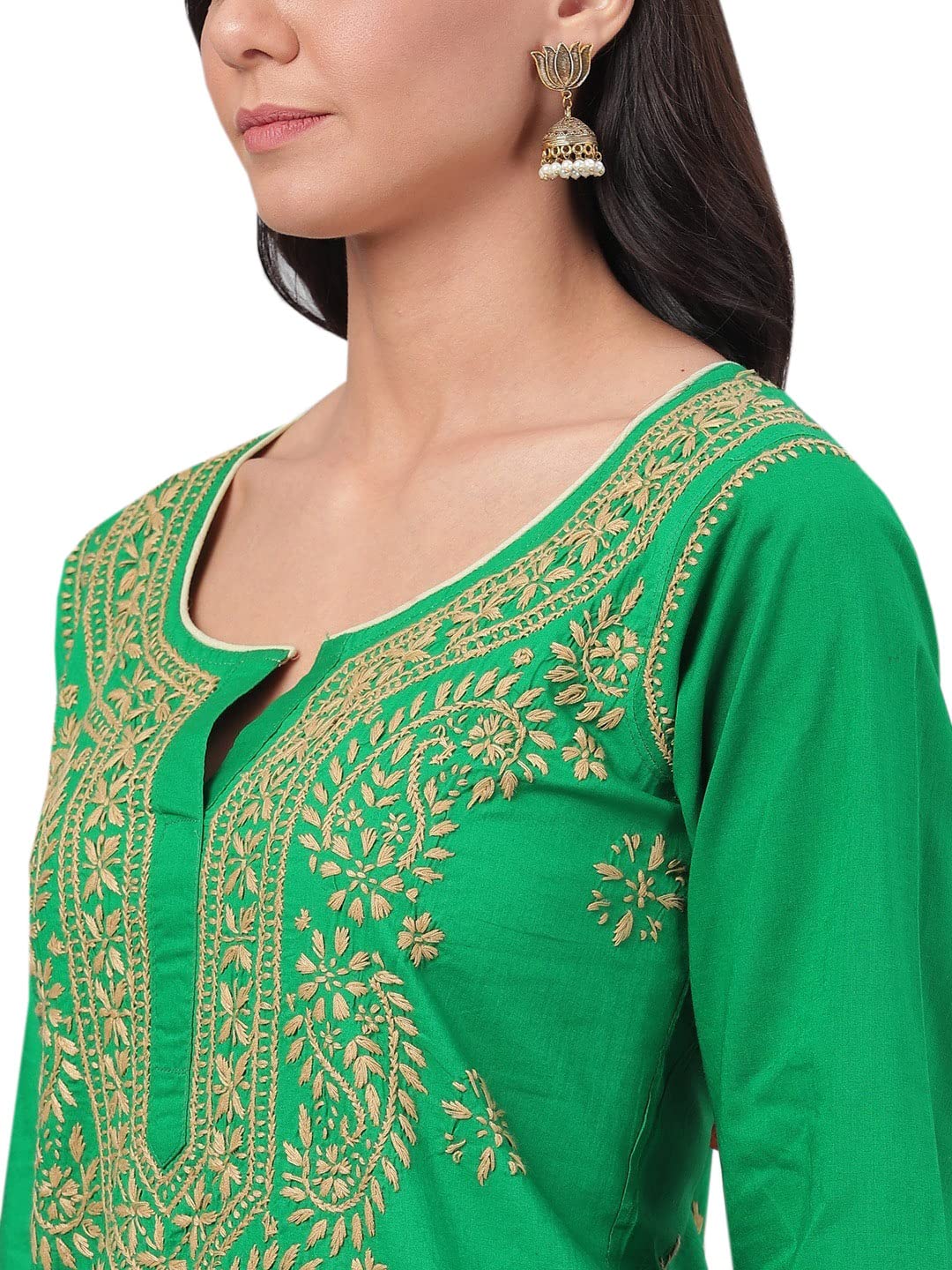 Ada Lucknowi Hand Embroidered Chikankari Straight Cotton Kurti Kurta for Women A188271