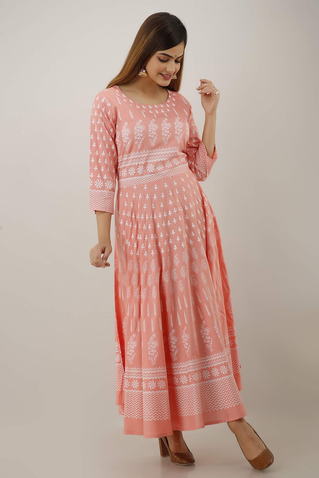 Lee Moda Kurti Rayon Printed Anarkali Kurta for Women and Girls Pink