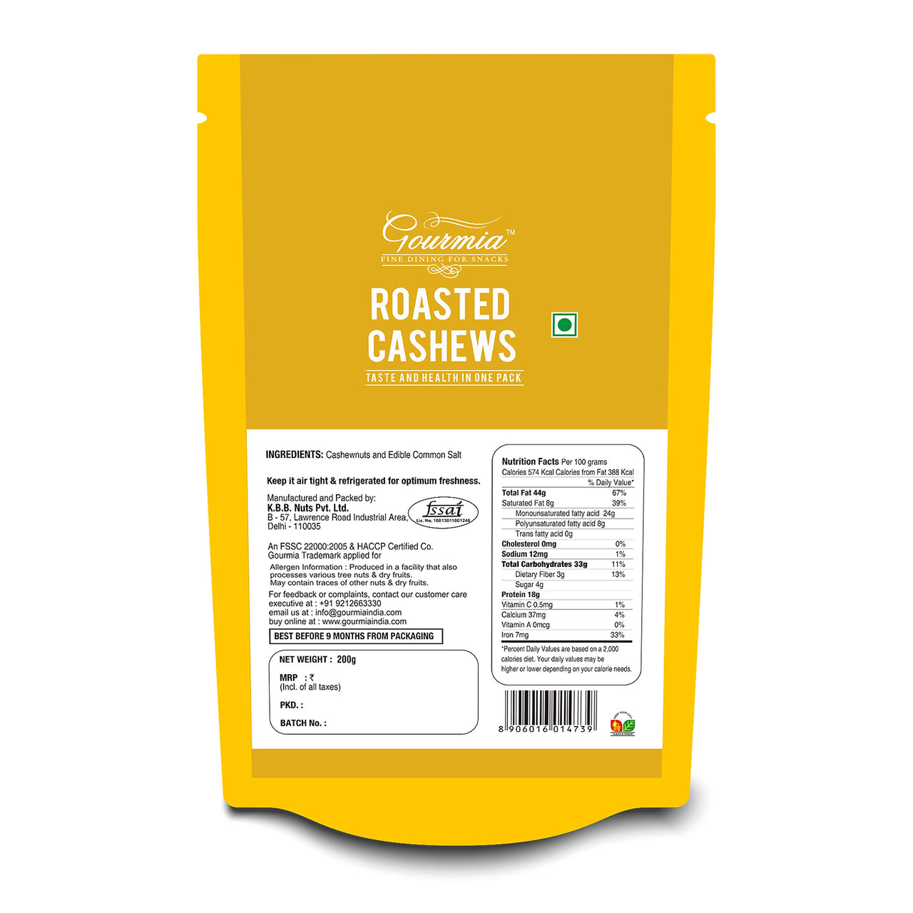 Gourmia Roasted Cashews Lightly Salted 200g