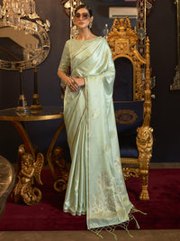 AKHILAM Women's  Banarasi Pure Silk Floral Golden Zari Work Woven Design Border Saree with Unstitched Blouse Piece(KSBLE2240_Parent)