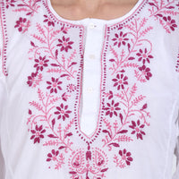 Paramount Women's  Chikankari Cotton White Straight Short Kurta Navy XS