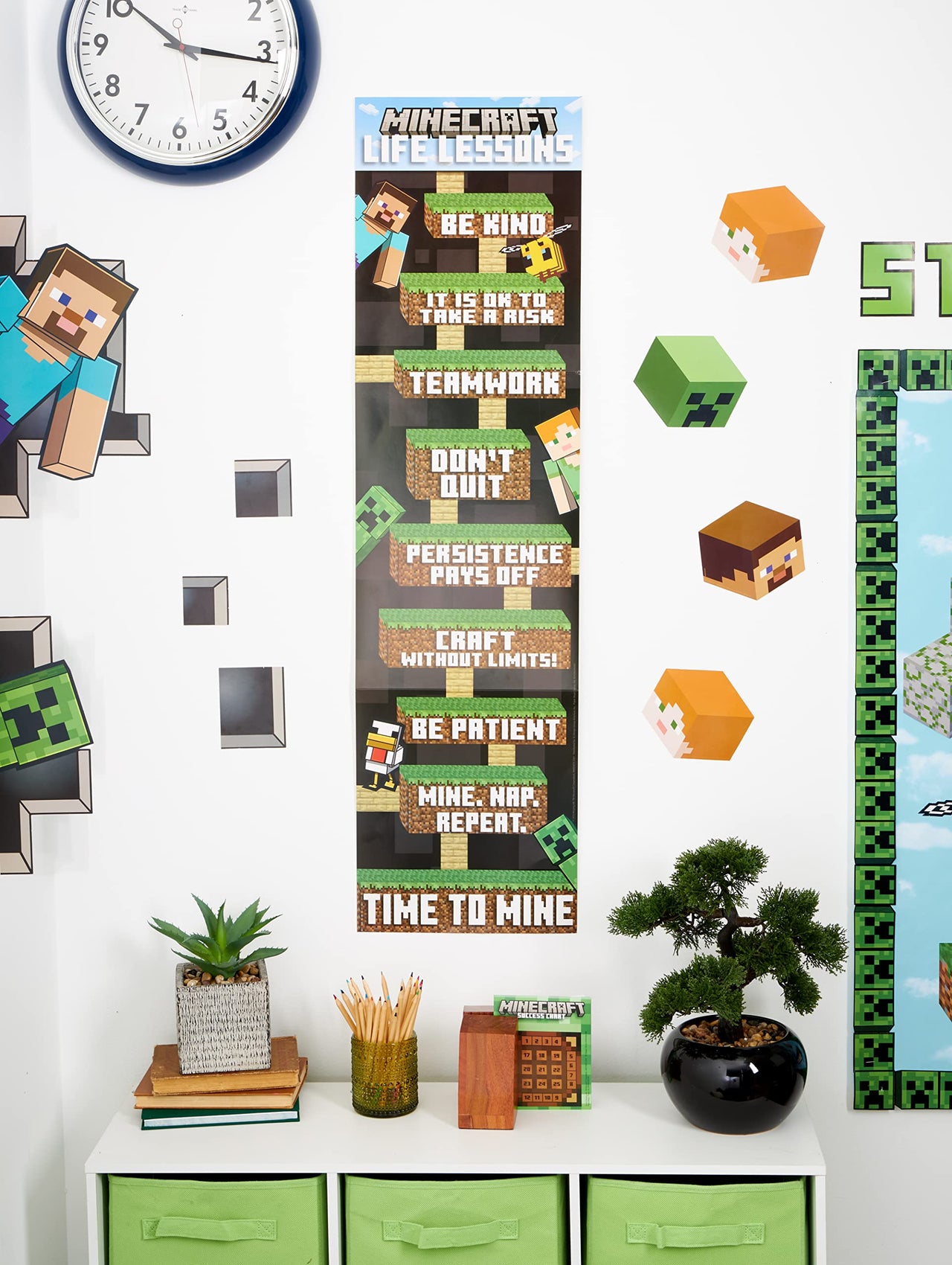 Eureka Minecraft Life Lessons Vertical Classroom Banner for Teachers, 12" x 45" Minecraft Lessons