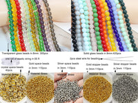 Pamir Tong 720PCS 8mm Glass Round Beads Bulk Crystal Beads Bracelet Beads Making Kit Healing Chakra Beads with 500pcs Space Loose Beads for Jewelry Making and DIY Crafts (8mm Solid&Clear) 8mm solid glass set