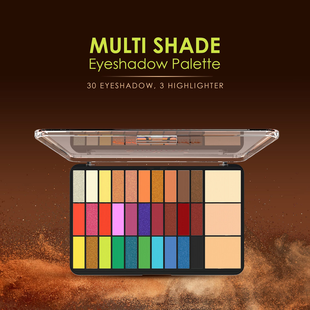 Shryoan Color Studio Eyeshadow & Highlighter Palette | 30 Colorful Shimmer Eyeshadow & 3 Compact | Highly Pigmented & Shimmery Matte Finish | (38 gm) (Shade 02)