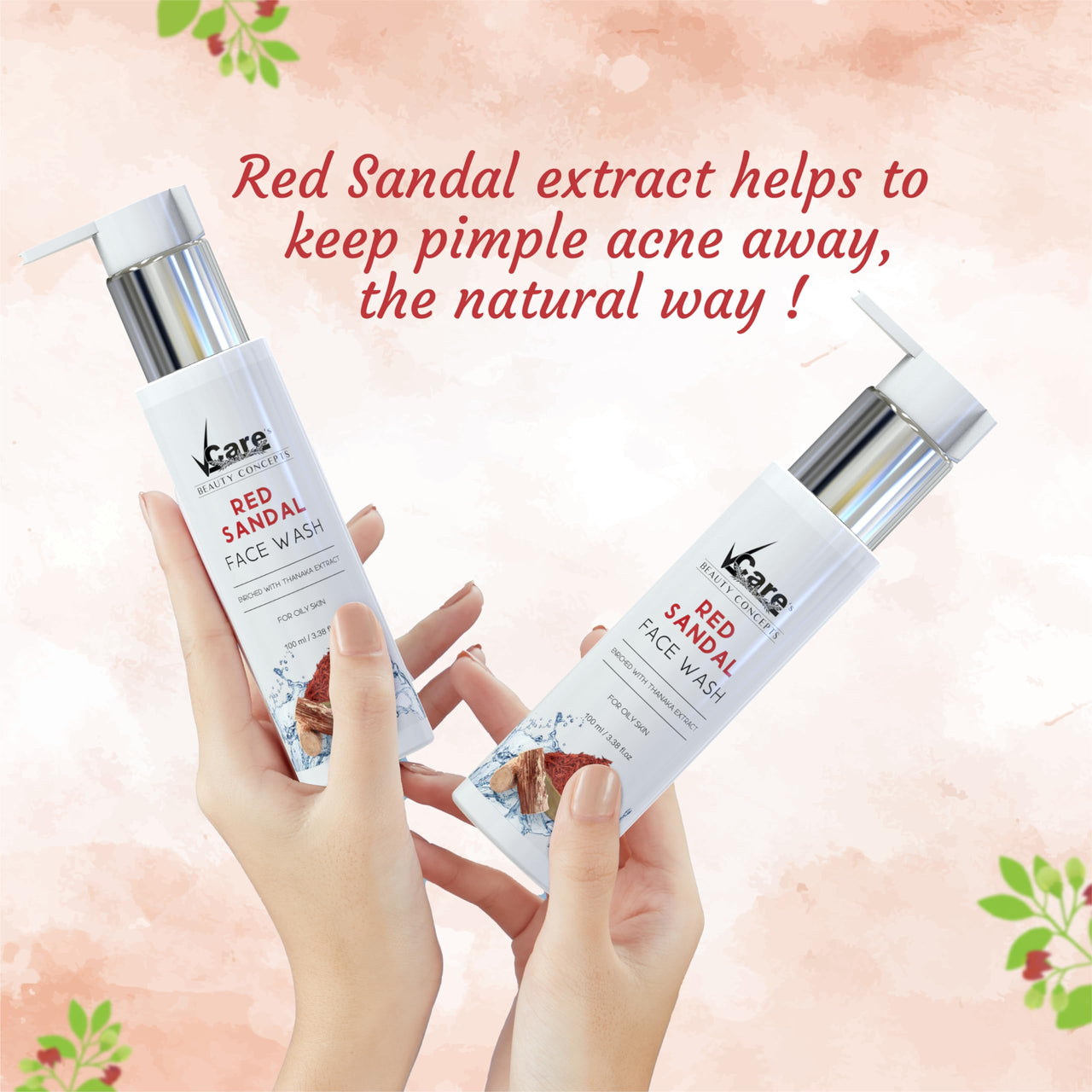 VCare Red Sandal Face Wash for Skin Whitening for Oily Skin | Reduce Acne and Pimples, Women and Men | Facial Cleanser | Skincare Face Cream, Remove Dark Circle 100 ml