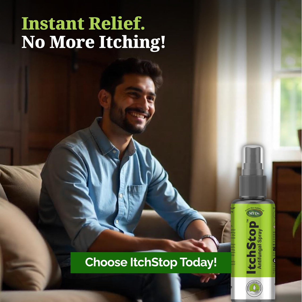 Itchstop® Anti-Fungal Spray | Hands Free | Instant Relief from Itching, Ringworm, Eczema, Redness, Chafing, Jock Itch, Athlete's Foot | Ayurvedic, Safe for Men & Women, Daily Use, 35ml - Pack of 2