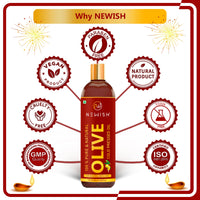 Newish Olive Oil for Hair, Skin & Body Massage | 200ml | Pure & Cold Pressed Olive Oil for Dry Scalp, Frizz Control & Glowing Skin | Non-Sticky Hair Oil for Men & Women