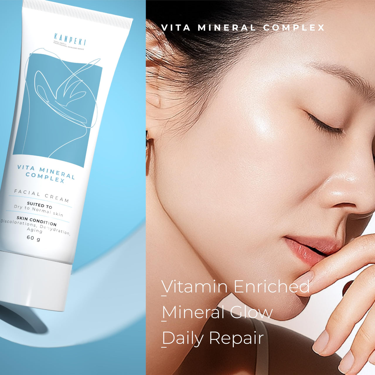Kanpeki Vita Mineral Complex Face Cream | Reduces Discoloration & Provides Hydration | Contains Lotus, Williow Bark & Honey Extracts | Japanese Skin Care Product | Dry to Normal Skin