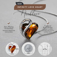 Leafael Women’s Silver Plated Infinity Love Heart Pendant Necklace with Birthstone Crystals, Jewelry Gifts for Her, 18 + 2 inch Chain, Anniversary Birthday Mother's  Necklaces for Wife Mom Girlfriend 15-Stress Relief-Dark Topaz Brown