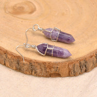 Natural Amethyst Quartz Wire Wrapped Point Crystal Earrings for Women Reiki Energy Healing Natural Amethyst
