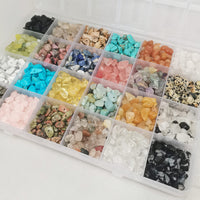 GangGangHao 1500+ Pcs Natural Chip Stone Beads About 500g Irregular Gemstones Healing Crystal Loose Rocks Bead Hole Drilled DIY for Bracelet Jewelry Making Crafting (5-8mm, 24 Color Mix)