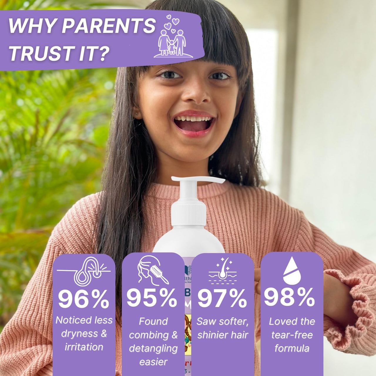 HealthBest Kidbest Hair SHAMPOO for Kids | Extra Nourishing | Dry & Damaged to normal Hair | Tear, Paraben, SLS free | 500ml