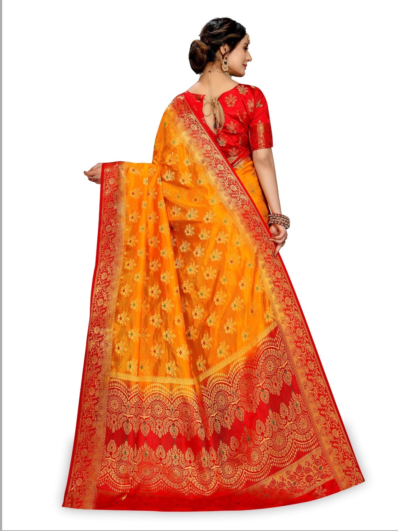 C J Enterprise Women's  Pure Kanchipuram Silk Sarees For Wedding With Un-Stitched Blouse Piece (D11 paithani)
