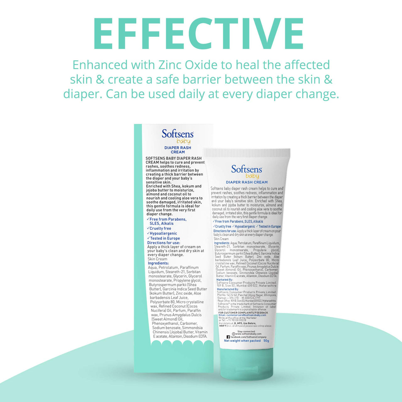 Softsens Baby Natural Diaper | Nappy Rash Cream, Enriched With Aloe Vera Juice and Shea Butter 50g