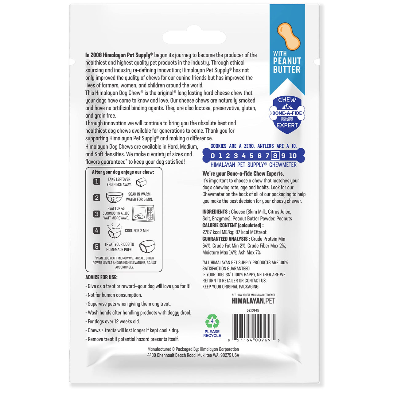 Himalayan Dog Chew Original Yak Cheese Dog Chews, 100% Natural, Long Lasting, Gluten Free, Healthy & Safe Dog Treats, Lactose & Grain Free, Protein Rich, Peanut Bits