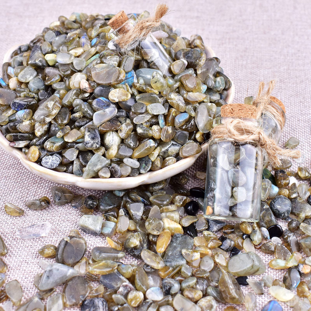 SigMntun Labradorite Crystal Chips Bulk, Natural UNDYED - 10 oz (283g) Tumbled Stones for Crafts Decorative Rocks Planters, Healing Crystals Reiki Chakra Meditation Energy Balancing Therapy 10 Oz - Labradorite