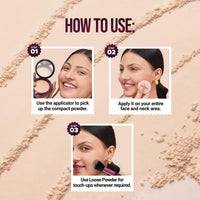 Hilary Rhoda The Setting Duo Compact & Loose Powder | 2-in-1 | Matte Finish | Blends Effortlessly | Oil Control | 32g (Beige | Shade 03)