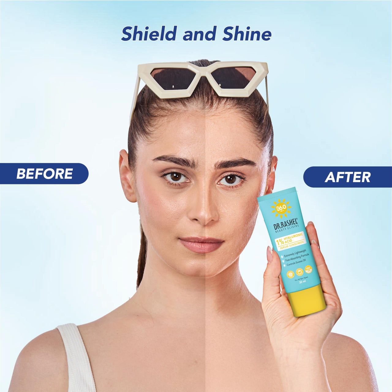 DR.RASHEL Hyaluronic Acid Serum Sunscreen, SPF 60, Lightweight Formula, 30 ml