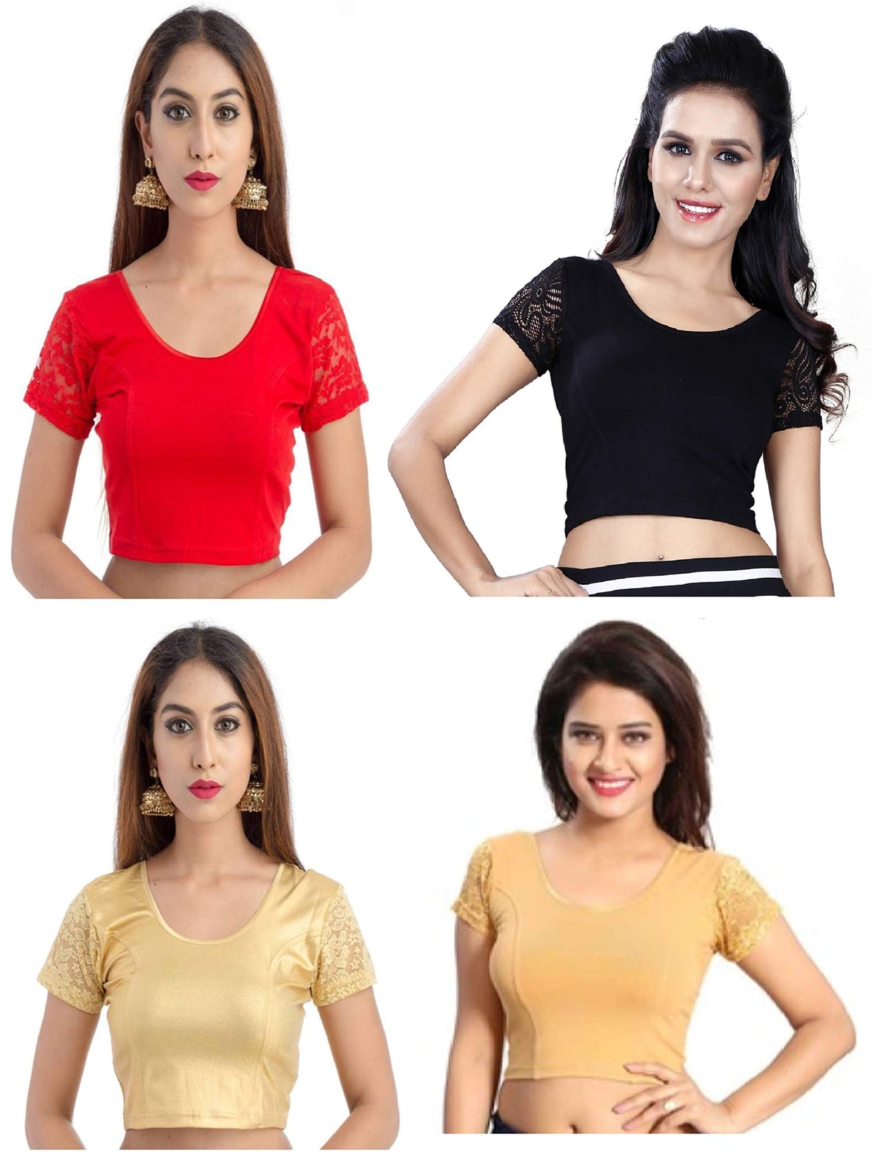 Fressia Fabrics Women's  Cotton Solid 3/4 Sleeve Saree Blouse