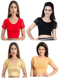 Fressia Fabrics Women's  Cotton Solid 3/4 Sleeve Saree Blouse