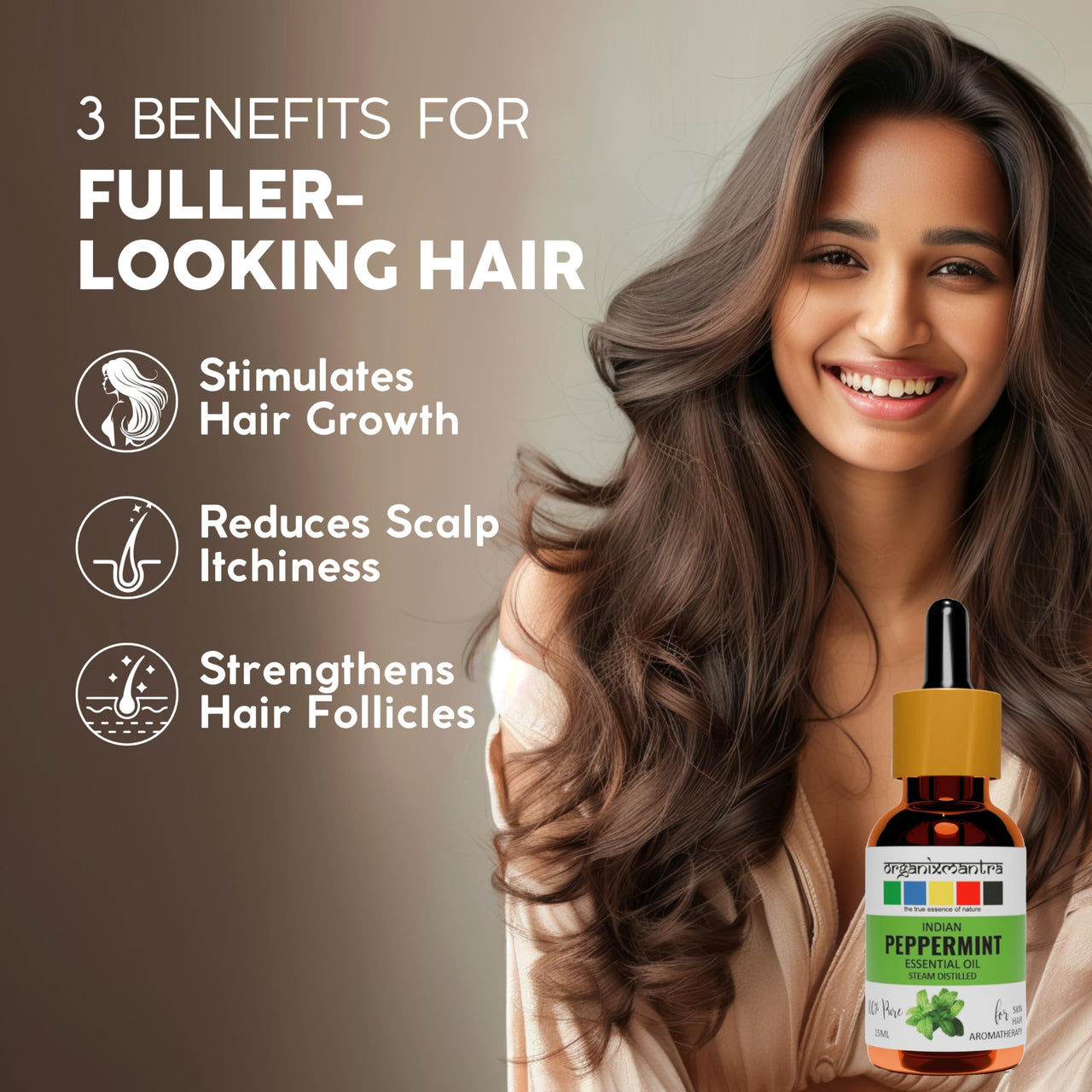 Organix Mantra Peppermint Oil for Skin, Hair, Personal Care & DIY - 100% Natural & Steam Distilled Oil - 15ML