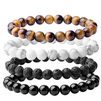 WRCXSTONE Natural 8mm Gorgeous Semi-Precious Gemstones Healing Crystal Stretch Beaded Bracelet Unisex Black, White, Brown