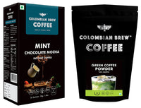 Colombian Brew Mint Chocolate Mocha Instant Coffee, No Sugar Vegan, 50g & Colombian Brew Coffee, 100% Arabica Green Coffee Powder 200g
