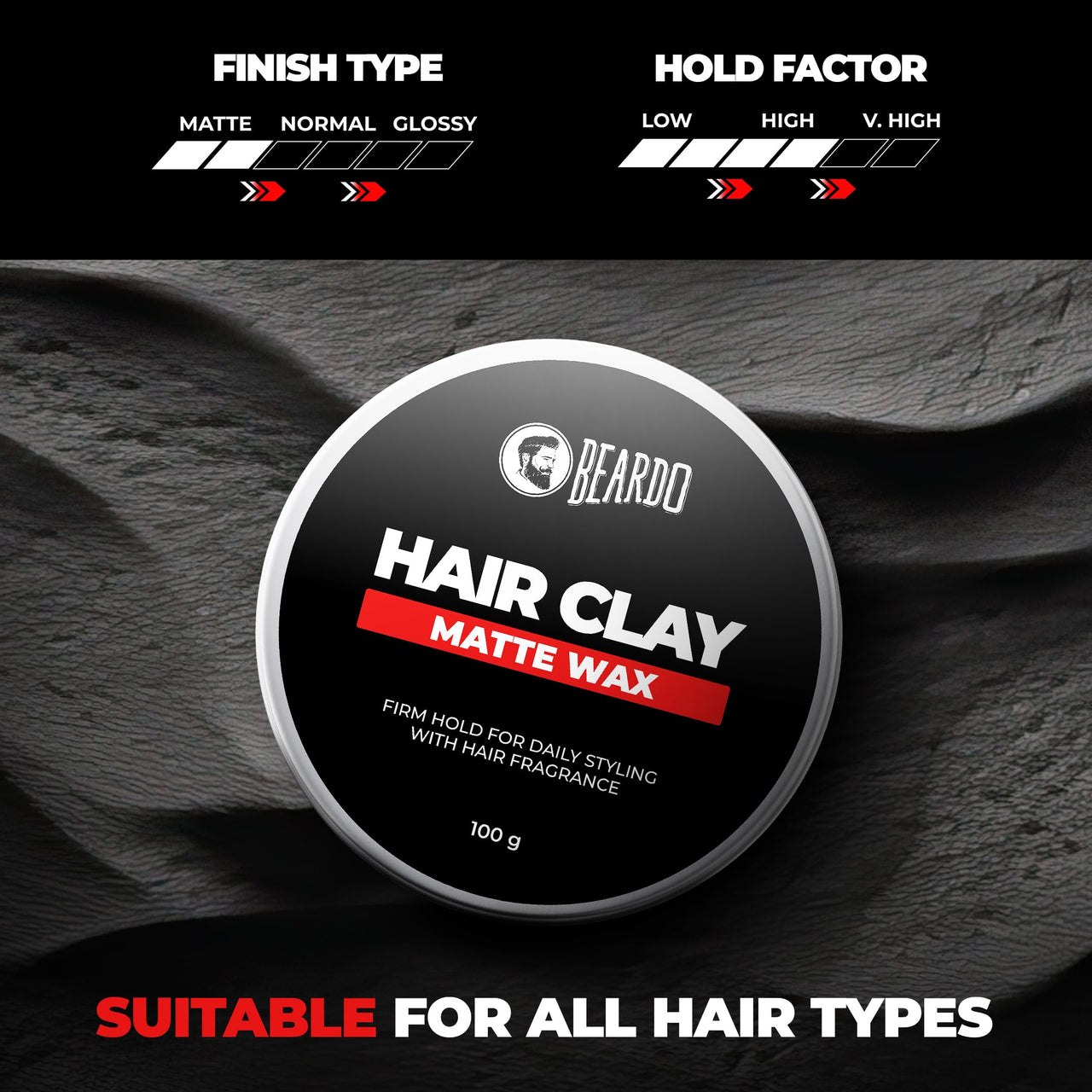 Beardo Hair Clay Wax for Men, 100 gm | Hair Clay for men | Styling Wax | Volumizing | Strong Hold | Restylable |Matte Finish | Easy to Wash Off | Texture Clay for Men