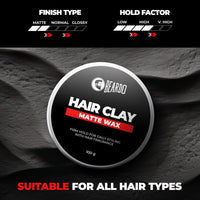 Beardo Hair Clay Wax for Men, 100 gm | Hair Clay for men | Styling Wax | Volumizing | Strong Hold | Restylable |Matte Finish | Easy to Wash Off | Texture Clay for Men