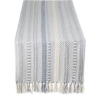 DII Farmhouse Braided Stripe Table Runner Collection, 15x72 (15x77, Fringe Included), Cool Gray 15x72