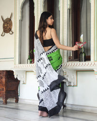 Shivanya Handicrafts Women's  Hand block printed cotton mulmul fabric saree With Blouse Piece Traditional Jaipuri Print_Vari