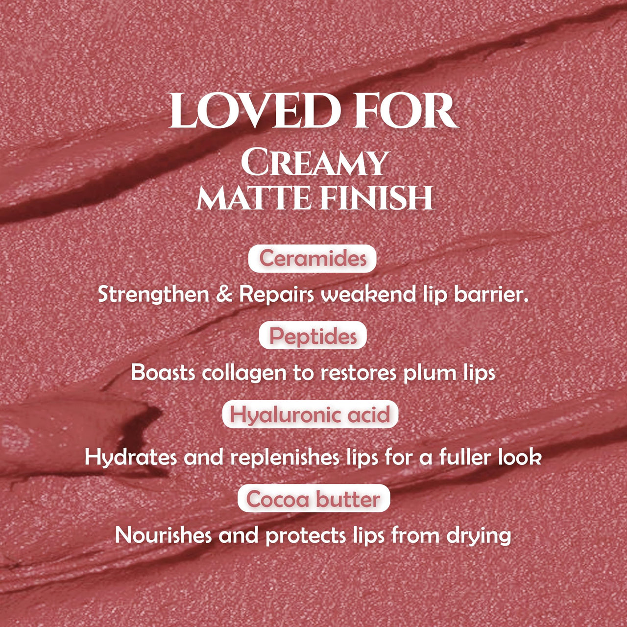 Glamveda Creamy Matte Long Lasting Lipstick with Ceramides & Peptides, Lightweight, 12 Hour Wear, Smudgeproof & Transferproof - Dream Pink 303