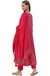 Janasya Women's  Pink Rayon A-Line Kurta with Pant And Dupatta