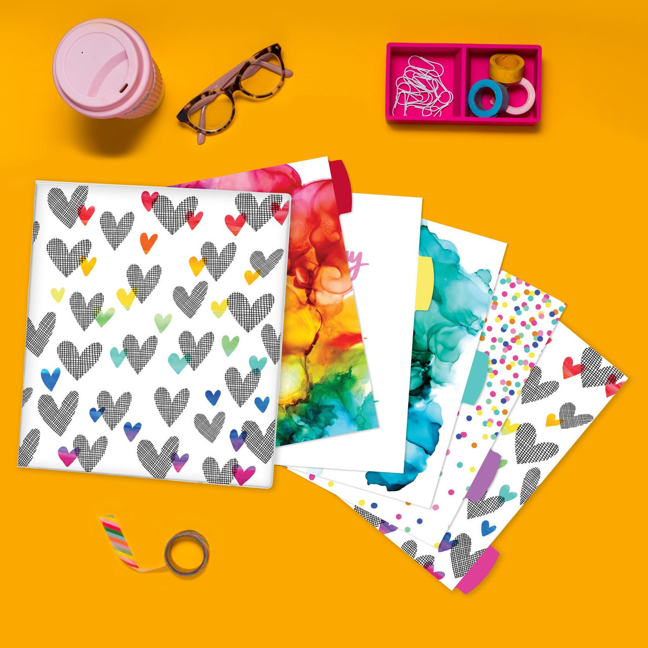 Avery + Amy Tangerine Designer Collection Binder, 1 Inch Round Rings, 175-Sheet Capacity, Hatchmark Hearts (28320)