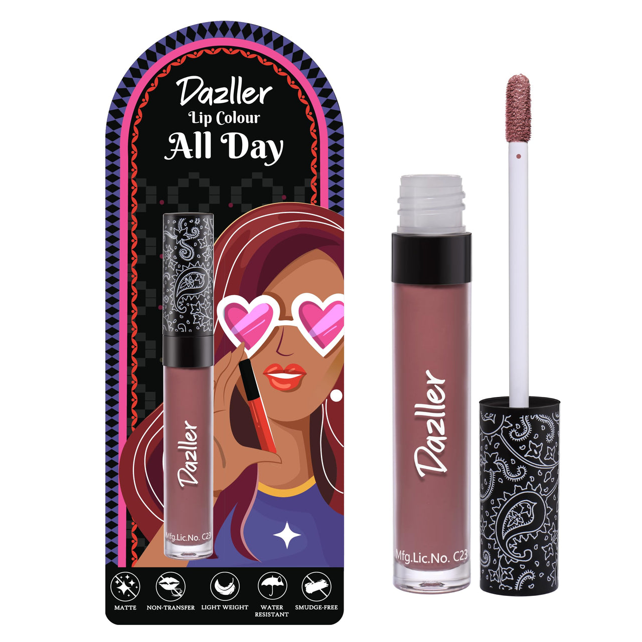 DAZLLER All Day Lipcolour|Moisturizing Kokum Butter|Non-Transfer & Smudge-Proof|8Hr Stay|Liquid Lipstick For Women|DLC041 Souvenir|6G ,Matte Finish