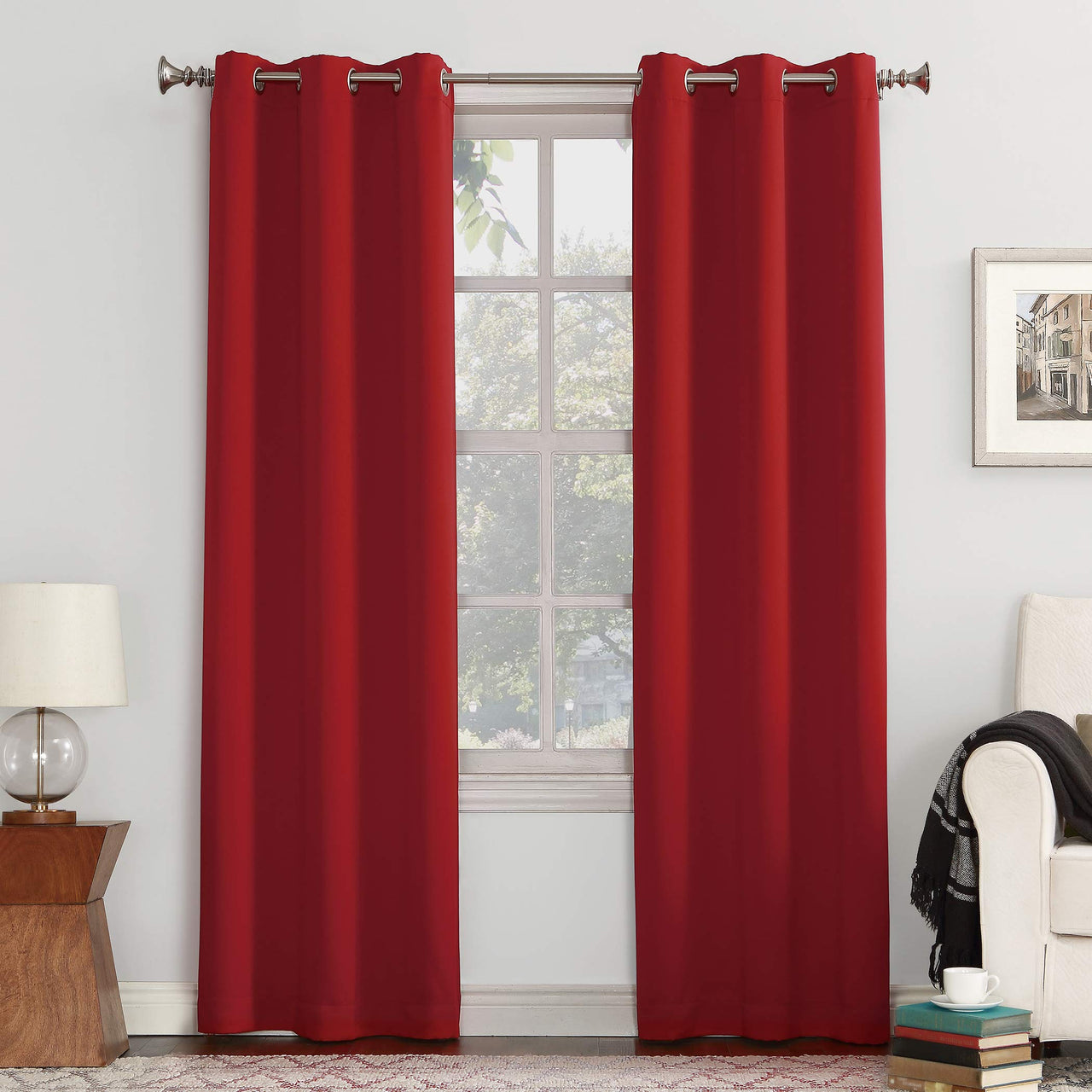 Sun Zero Easton Energy Saving Blackout Grommet Curtain Panel, 40" x 108", Red 40" x 108"
