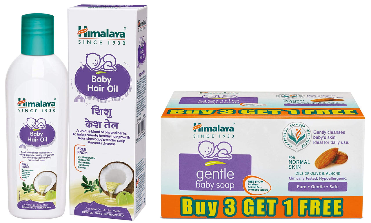 Himalaya Baby Hair Oil 200 ml and Himalaya Gentle Baby Soap (75g, Buy 3 Get 1 Free)