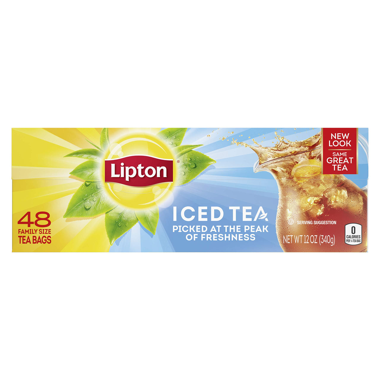 Lipton Family Sized Iced Black Tea, Caffeinated, Tea Bags 48 Count Box