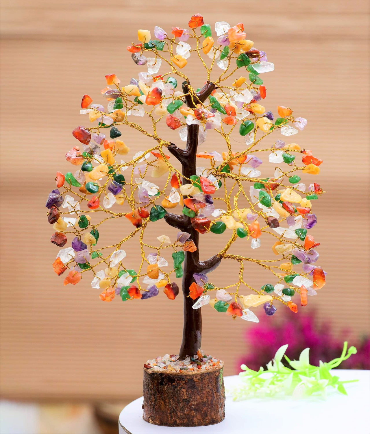 Chakra Tree - Crystal Tree - Gemstone Tree - Feng Shui Tree - Money Tree Bonsai - Healing Crystal - 7 Chakra Tree of Life - Home Decor - Spiritual Gift - Seven Chakra Tree - Handmade Crystal Gift Mix Chakra (Golden Wire)