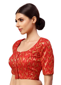 X3 Women's  Viscose Elbow Length Sleeves Soft Brocade Padded Saree Blouse