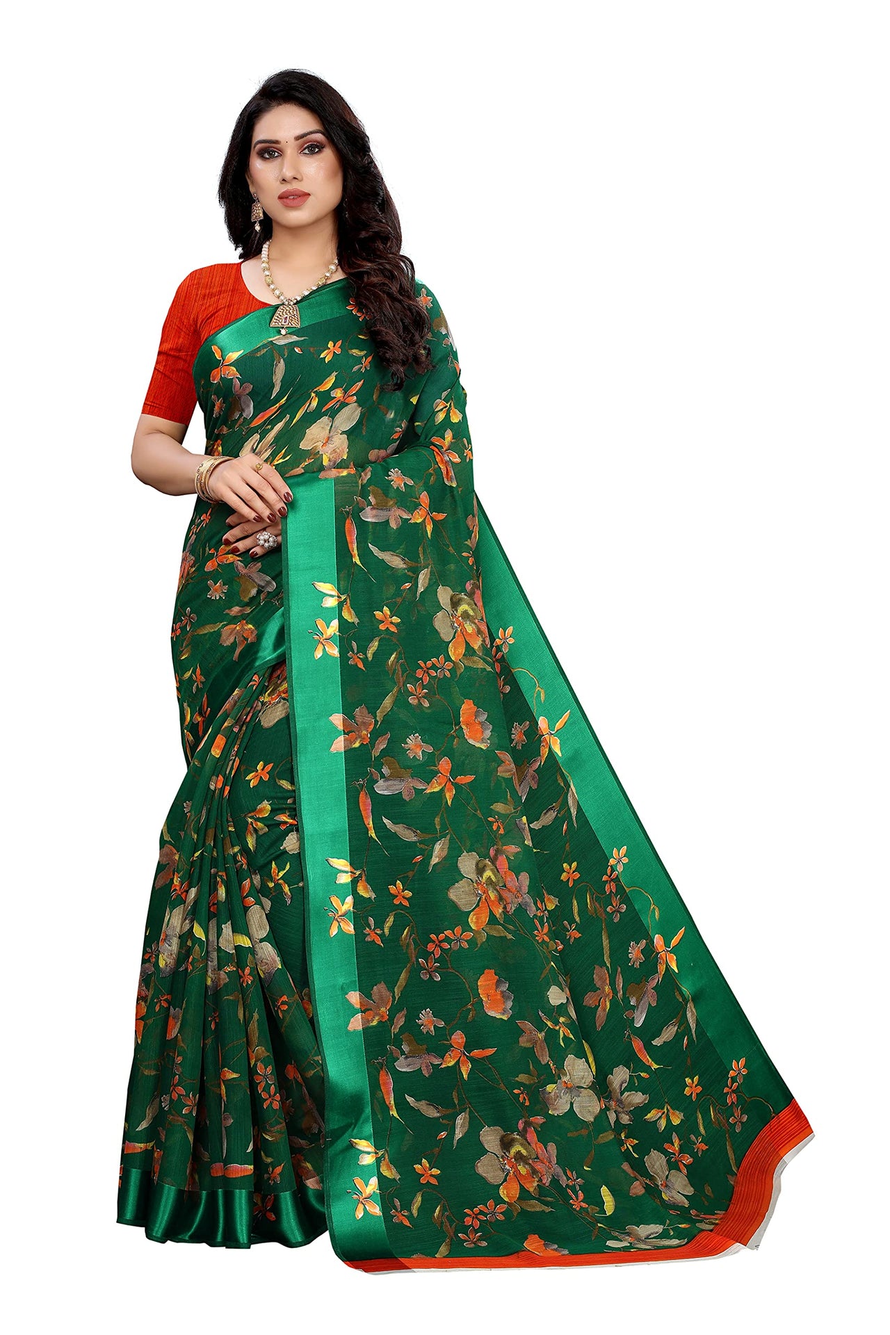Tarshika Women's  Linen Blend Printed Saree With Blouse Piece(LINEN SAREE_NEW)