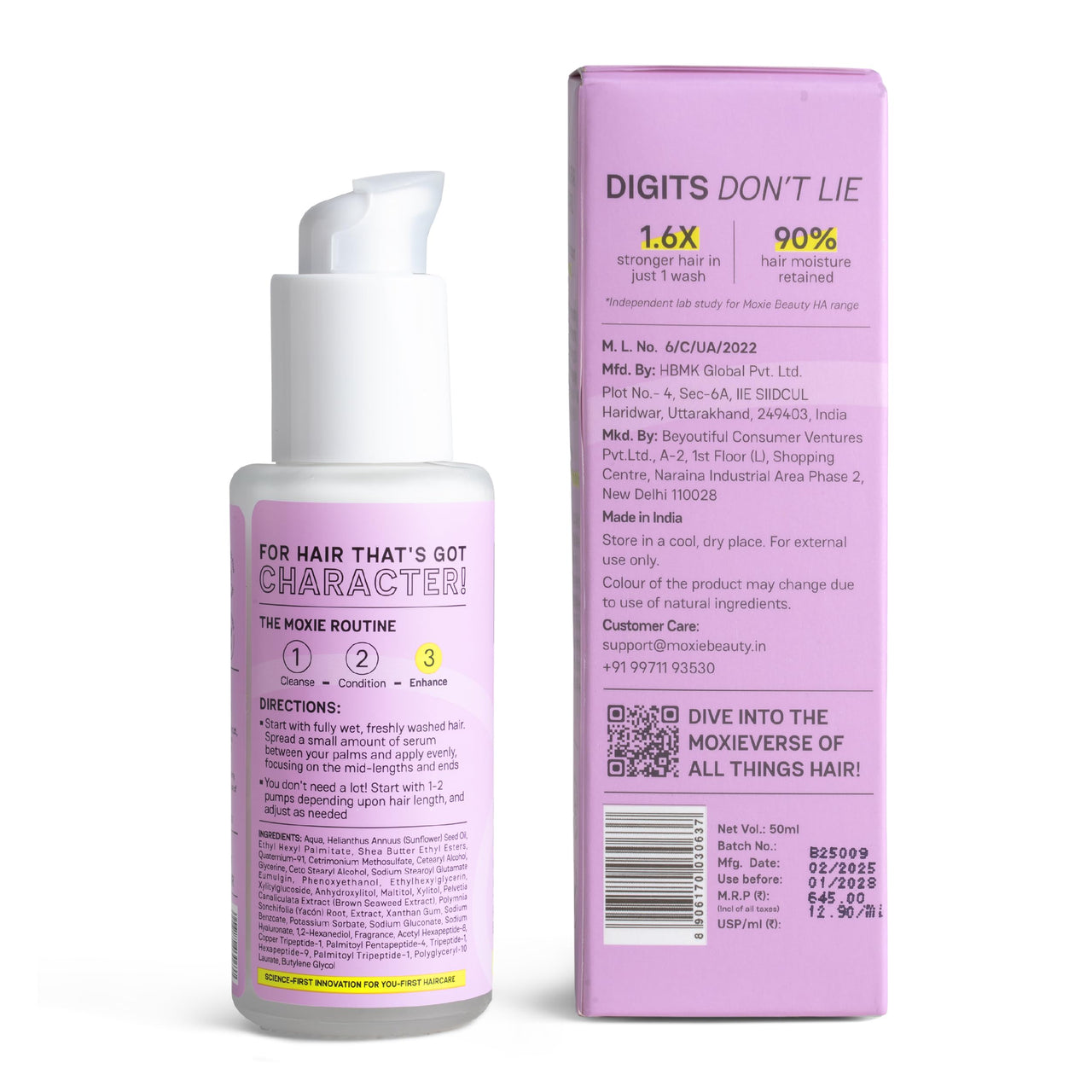 Moxie Beauty Hyaluronic Acid Hair Serum | Deep Hydration & Frizz Control | Lightweight & Non-Greasy | Smooth, Silky & Healthy Hair | 50ml