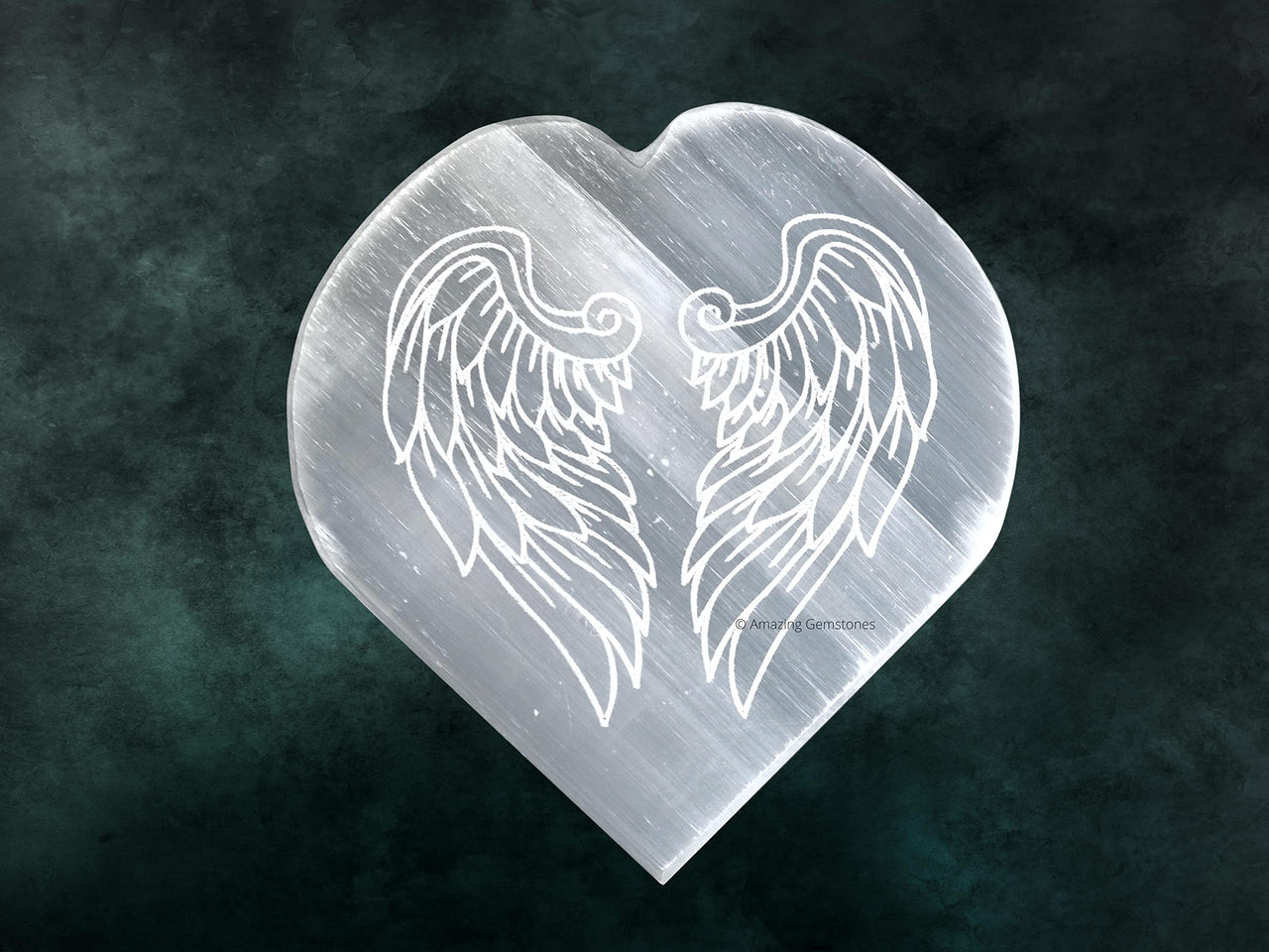 Selenite Crystal Charging Plate For Crystals And Healing Stones, 4.5" Selenite Crystal Plate Engraved Angel Wing Coaster For Home Office Table Decor (Selenite Heart)