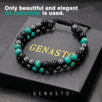 GENASTO Malachite Crystal Black Obsidian Bracelet Hematite Beads Bracelet Genuine Green Healing Crystal Stone Jewelry for Men Women