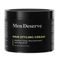 Men Deserve - Hair Styling Cream (100g) | Provides Medium Hold & Nourishment | Paraben & Sulphate Free | Non-Greasy Hair Cream With Olive Oil, Coconut Oil, & Keratin | Hair Cream for Dry & Frizzy Hair