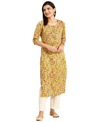Monira Women's  Pure Cambric Cotton Kalamkari Floral Print Straight Kurti
