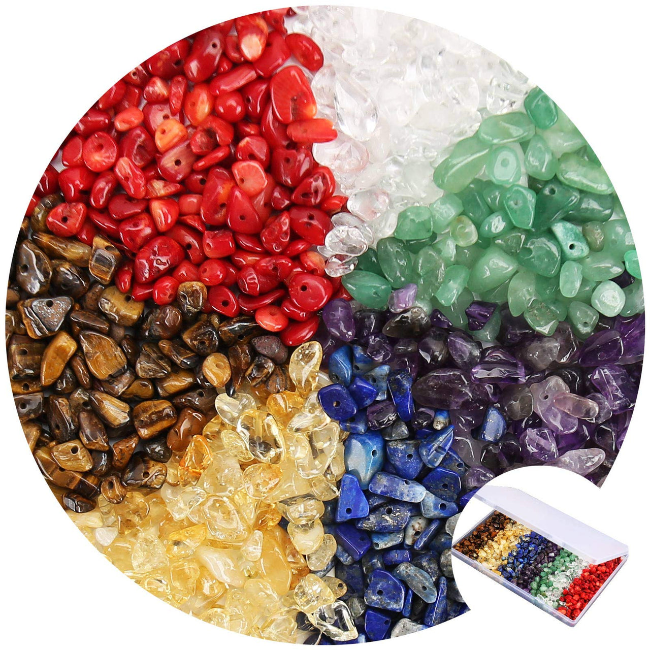 456 PCs Natural Chip Stone Beads, 5-8mm Irregular Multicolor Gemstones Loose Crystal Healing Chakra Rocks with Hole for Jewelry Making DIY Crafts 7 Chakra