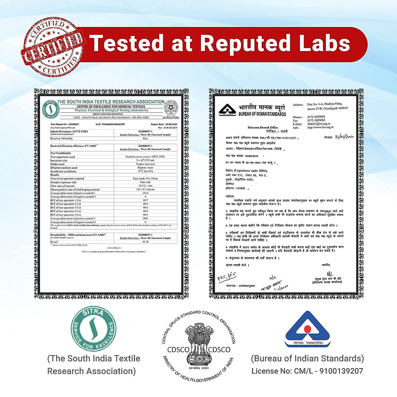 Careview N95 Unisex Nonwoven Fabric 3 Ply Reusable Disposable Surgical Face Mask Pouch with Soft Fabric Earloop Without Valve Certified by BFE and PFE SITRA, DRDO, ISO and CE (White) - Pack of 100