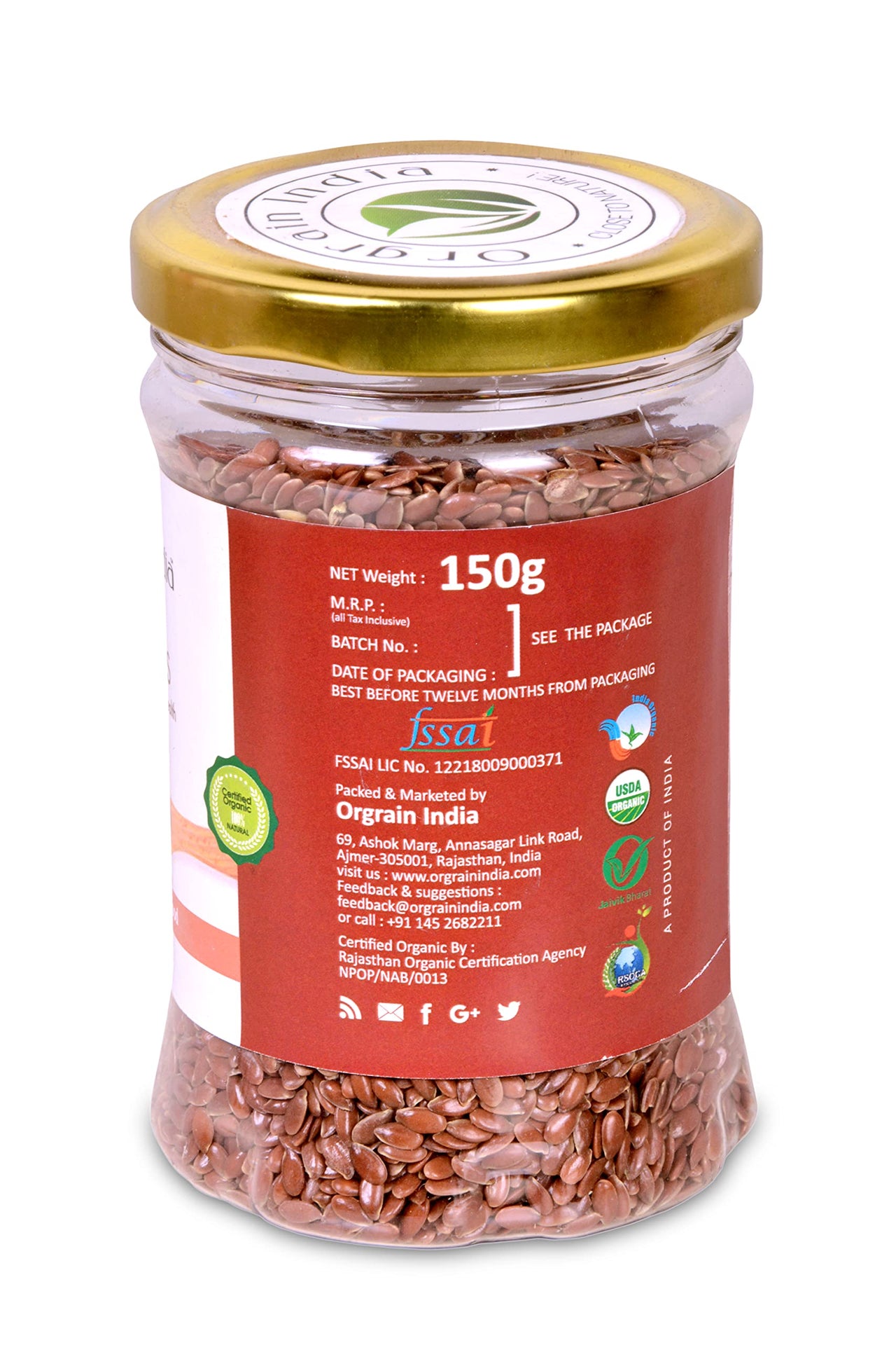 Orgrain India Certified Organic Flax Seeds 300g (Pack of 2 * 150g) for Eating and Weight Loss, Rich in Omega | Company-Owned Farmlands
